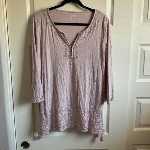 Soft Surroundings Blush Pink Blouse with Sequins and Tassels - Size Large
